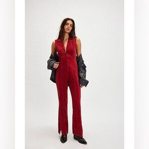 FREE PEOPLE CRVY Ring The Alarm Corduroy One Piece / Haute Red NWT